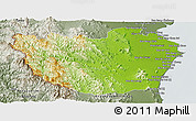 Physical Panoramic Map of Phetcha Buri, semi-desaturated