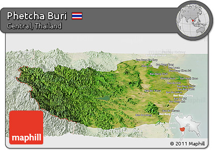 Satellite Panoramic Map of Phetcha Buri, lighten