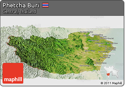 Satellite Panoramic Map of Phetcha Buri, lighten