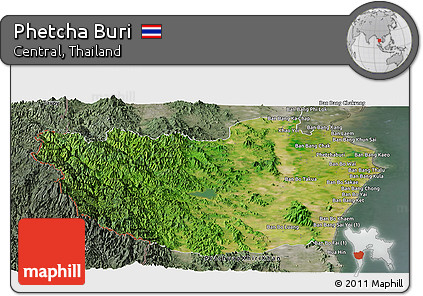 Satellite Panoramic Map of Phetcha Buri, semi-desaturated
