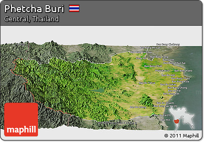 Satellite Panoramic Map of Phetcha Buri, semi-desaturated