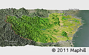 Satellite Panoramic Map of Phetcha Buri, semi-desaturated
