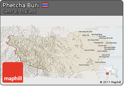 Shaded Relief Panoramic Map of Phetcha Buri, lighten