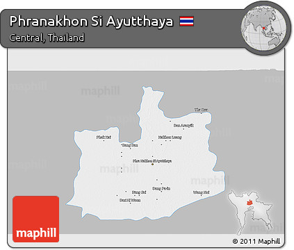 Gray 3D Map of Phranakhon Si Ayutthaya, single color outside