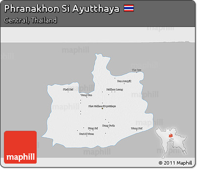 Gray 3D Map of Phranakhon Si Ayutthaya, single color outside