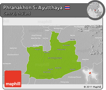 Physical 3D Map of Phranakhon Si Ayutthaya, lighten, desaturated