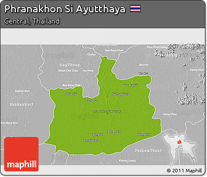 Physical 3D Map of Phranakhon Si Ayutthaya, lighten, desaturated