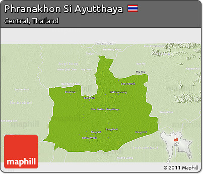 Physical 3D Map of Phranakhon Si Ayutthaya, lighten
