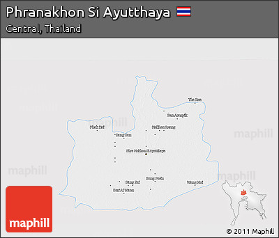Silver Style 3D Map of Phranakhon Si Ayutthaya, single color outside