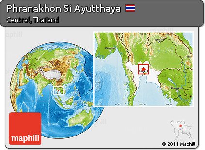 Physical Location Map of Phranakhon Si Ayutthaya, highlighted parent region
