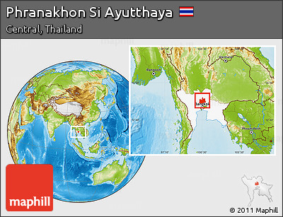 Physical Location Map of Phranakhon Si Ayutthaya, highlighted parent region