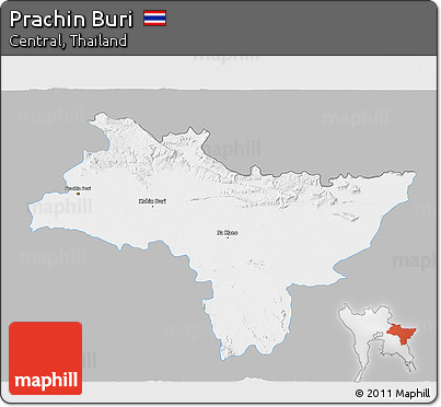 Gray 3D Map of Prachin Buri, single color outside
