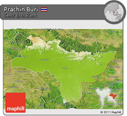 Physical 3D Map of Prachin Buri, satellite outside