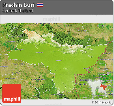 Physical 3D Map of Prachin Buri, satellite outside