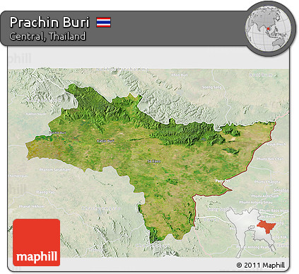 Satellite 3D Map of Prachin Buri, lighten