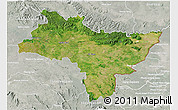 Satellite 3D Map of Prachin Buri, lighten, semi-desaturated