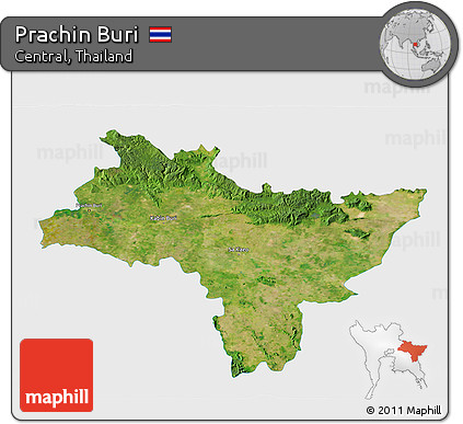 Satellite 3D Map of Prachin Buri, single color outside