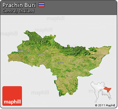 Satellite 3D Map of Prachin Buri, single color outside