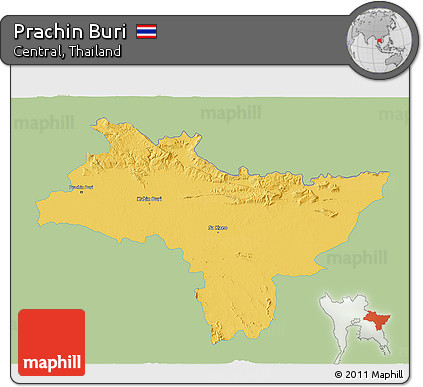 Savanna Style 3D Map of Prachin Buri, single color outside