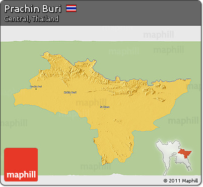 Savanna Style 3D Map of Prachin Buri, single color outside