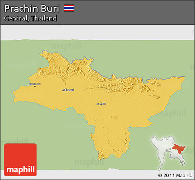 Savanna Style 3D Map of Prachin Buri, single color outside
