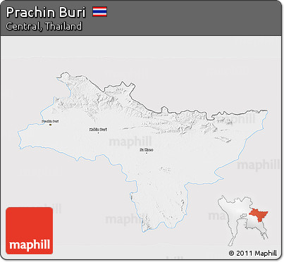 Silver Style 3D Map of Prachin Buri, single color outside