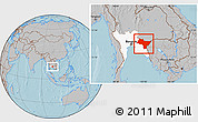 Gray Location Map of Prachin Buri, highlighted parent region, hill shading