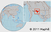 Gray Location Map of Prachin Buri, hill shading