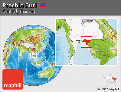 Physical Location Map of Prachin Buri, highlighted country