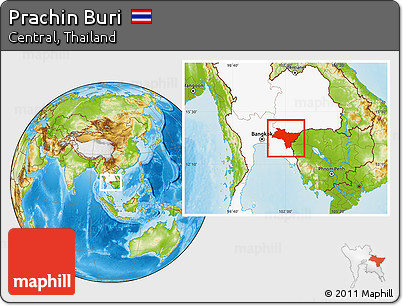 Physical Location Map of Prachin Buri, highlighted country