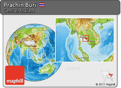 Physical Location Map of Prachin Buri, highlighted parent region, within the entire country