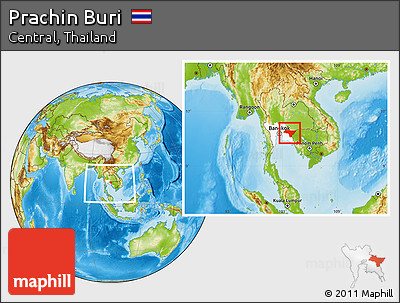Physical Location Map of Prachin Buri, highlighted parent region, within the entire country