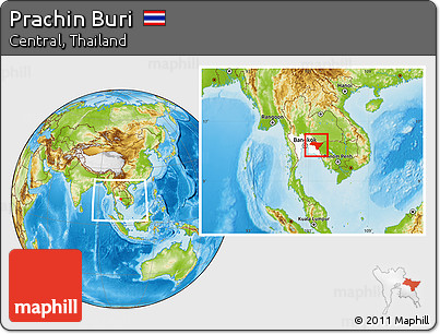 Physical Location Map of Prachin Buri, highlighted parent region, within the entire country