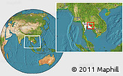 Satellite Location Map of Prachin Buri, highlighted parent region, within the entire country