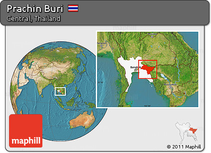 Satellite Location Map of Prachin Buri, highlighted parent region