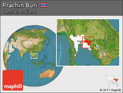 Satellite Location Map of Prachin Buri, highlighted parent region