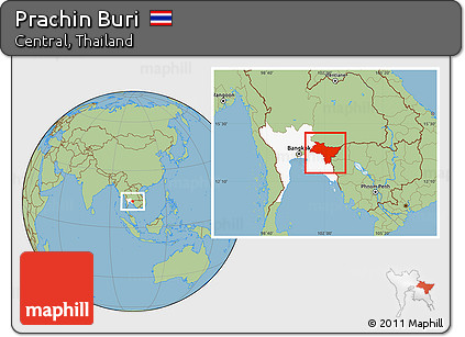 Savanna Style Location Map of Prachin Buri, highlighted parent region