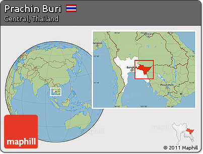Savanna Style Location Map of Prachin Buri, highlighted parent region