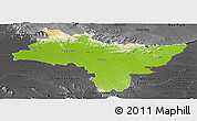 Physical Panoramic Map of Prachin Buri, darken, desaturated