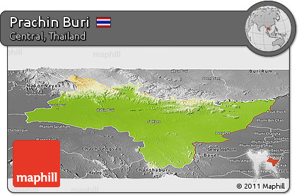 Physical Panoramic Map of Prachin Buri, desaturated