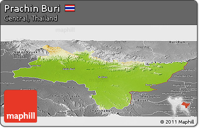 Physical Panoramic Map of Prachin Buri, desaturated