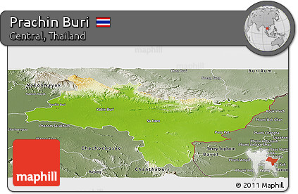 Physical Panoramic Map of Prachin Buri, semi-desaturated