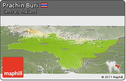 Physical Panoramic Map of Prachin Buri, semi-desaturated