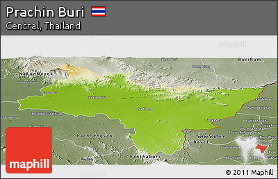 Physical Panoramic Map of Prachin Buri, semi-desaturated