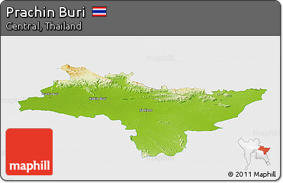 Physical Panoramic Map of Prachin Buri, single color outside