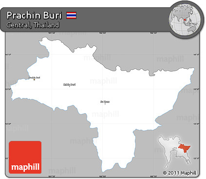Gray Simple Map of Prachin Buri, single color outside