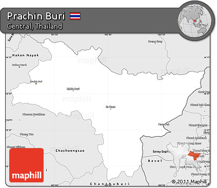Silver Style Simple Map of Prachin Buri