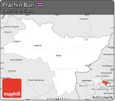 Silver Style Simple Map of Prachin Buri