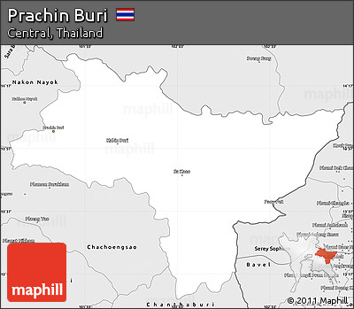 Silver Style Simple Map of Prachin Buri