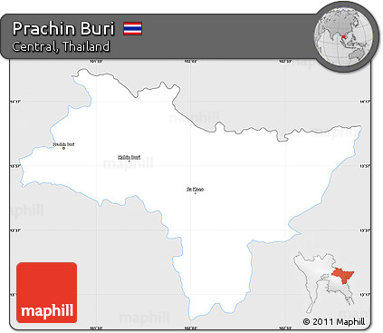 Silver Style Simple Map of Prachin Buri, single color outside